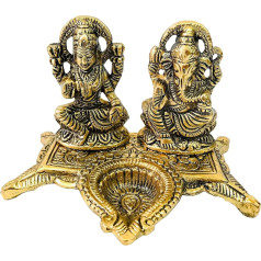 Laxmi Ganesha Statue Chakra ar Jyot Lakshmi Ganesha Idol Laxmi Ganesh Murti Idol Metāla skulptūra Ganpati Ji Murti par Diwali Deepawali Poojan Izmērs - augstums - 5 