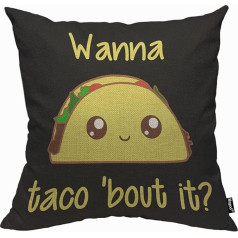 Mugod Cartoon Taco Pillow Case Throw Pillow Covers Letter Wanna About It Yellow Black Pillow Case for Men Sievietes Dekoratīvie mājas dīvāns Krēsls Dīvāns 45x45cm