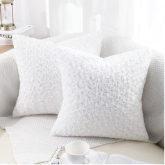 decorUhome Pure White Fur Cushion Cover 3D Rose Pattern 2 Pack Dekoratīvs mākslīgās kažokādas spilvena pārvalks dīvānam 65x65cm