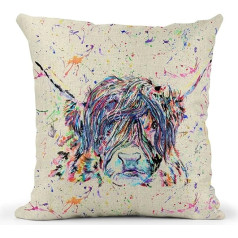 Vixar Skotijas Augšzemju govs akvarelis Rainbow Art Farm Animals Spilvens ar pildījumu tikai pārvalks 40x40cm Dāvana Ziemassvētki Dzimšanas diena (tikai spilvena pārvalks)