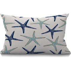 BGBDEIA Piekrastes jūras piekrastes spilvenu pārvalks Farmhouse Starfish Repeat Pattern Navy Blue Decorations Cushion Cover dīvāna dīvāna kokvilnas lina 30 x 50 cm 12 x 20 collas