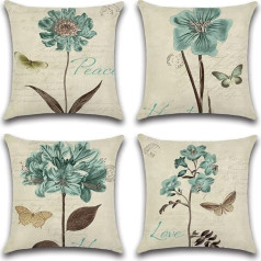 Ohok spilvenu pārvalki 18 x 18 collu komplekts no 4 Blue Flowers Butterfly Dekoratīvie spilvenu pārvalki lauku mājai Home Decor Dīvāns Dīvāna dīvāns Krēsls Gulta Guļamistaba Dzīvojamā istaba