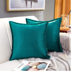 MERNETTE Pack of 2 Velvet Soft Decorative Square Throw Cushion Cover Cushion Cover Home Dekorācijas Dekorācijas dīvāna dīvāna gultas krēslam 45 x 45 cm (Peacock)