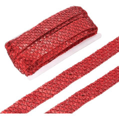 12 Yard Sequin Beads Lace Trim 5 rindas 3,6 cm Sequin Braid Trim Stripes Sequin Ribbon Trim for Crafts, Embellishments, DIY Šūšana Kostīms Red