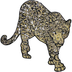 EMDOMO Leopard Print Sequin Patch Embroidery Applique Sew On Jacket Back 1pc