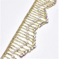 Zozogag Rhinestone Tassel Fringe Trim Pearl Crystal Density Chain Applique For Crafts Kāzu kostīmu aksesuāri DIY apdare