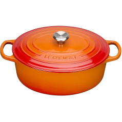 Le Creuset Signature ovāls čuguna trauks ar vāku, diametrs 27 cm, piemērots visām plītīm un indukcijai, tilpums: 4,1 l, 4,425 kg, sarkana liesma, 21178270902430