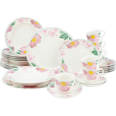 CreaTable, Alba Rose Series 22756, 30 gabaliņu trauku komplekts, porcelāna trauku komplekts, piemērots mazgāšanai trauku mazgājamā mašīnā un mikroviļņu krāsnī, ražots Eiropā