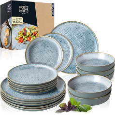 Moritz & Moritz TERRA 18 gabaliņu trauku komplekts 6 personām, spilgti zils trauku komplekts no augstas kvalitātes porcelāna, trauku komplekts 6 personām, 6 x pusdienu šķīvji, deserta šķīvji un bļodas