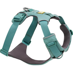 Ruffwear Front Range suņu siksna, atstarojoša Y veida siksna, regulējama, ērta, polsterēta ikdienas siksna pastaigām un suņu sacensībām, 2 pavadas stiprinājumi, River Rock Green S