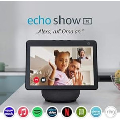 Echo Show 10 (3. paaudze, 2020) | Augstas izšķirtspējas viedo displeju ar kustību funkciju un Alexa, antracīts | Sertificēts un atjaunots