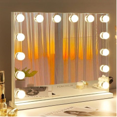 FENCHILIN Hollywood Mirror with Lighting 14 Dimmer LED Lights Makeup Mirror with Lighting 3 Colour Temperature Touch Control Makeup Mirror with Lighting for Dressing Table 50 x 42 cm White