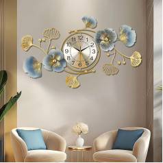 Lafocuse Liels sienas pulkstenis Zelta metāls 83 x 48 cm Klusais sienas pulkstenis Modern Creative Ginkgo Biloba Decoration No Ticking Art Decoration for Living Room Bedroom Virtuve