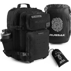 RUGSAK® Alpha taktiskā mugursoma [20-45L] Ūdensizturīga un ļoti izturīga militāra izdzīvošanas mugursoma darbam brīvā dabā, pārgājieniem, kempingiem un sporta zālei, Molle Travel mugursoma vīriešiem un sievietēm