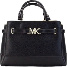 Michael Kors Reed Small Center Zip Logo Belted Satchel Crossbody Black Leather,melna, melna, melna