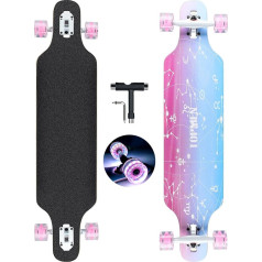 Longboard Skateboard for Boys Girls Beginners Adult Teenagers Cruiser Complete Board 8-Layer Maple Longboard Brush Street Dance Board with T-Tool