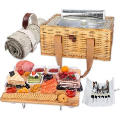 Hap Tim Willow Picnic Basket for 4 with Foldable Mini Picnic Table and Large Insulated Cooler Bag and Cutlery Service Kits for 4 People, Couple Gifts, Wedding Gifts (Y2307-4-CM)