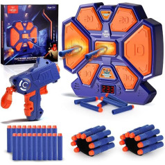 Lehoo Castle Nerf Target elektroniskais mērķis Nerf pistolei, digitālais mērķis ar gaismas skaņas efektiem, ar 1 rotaļu pistoli, 20 putuplasta munīciju, 2 rokas siksniņas (zila)