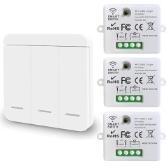 DieseRC Mini bezvadu WiFi slēdzis, 2500W 10A RF releja tālvadības pults, 3 uztvērēji ar 1 bezvadu sienas slēdzi, viedā vadība ar tālruni, izmantojot Tuya lietotni, saderīgs ar Alexa/Google Home