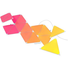 Nanoleaf Shapes Triangle Starter Kit, 15 viedie trīsstūrveida LED paneļi, RGBW, modulāri, WLAN, 16 miljoni krāsu, iekštelpu sienas apgaismojums, mūzikas un ekrāna sinhronizācija, darbojas ar Alexa, Google un Apple