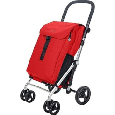 Carlett - Shopping Trolley, Foldable Supermarket Trolley with 4 Rainproof Wheels and a Large Capacity of 32 kg, Main Bag 64 L, Thermal Bag 10.5 L and Rear Bag - Colour Red