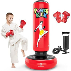 QPAU Kids Punch Bag High 66 collu dāvanas zēniem meitenēm vecumā no 5 līdz 12 gadiem karatē, taekvondo, MMA un Pent Up enerģijas atvieglojums bērniem (sarkans)