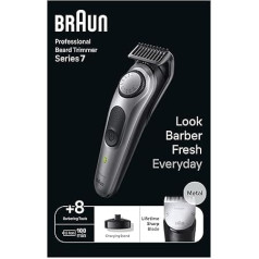 Braun Series 7 BT7420 profesionāls vīriešu zoda trimmeris, 40 garuma iestatījumi, friziera rīki, uzlādes bāze, ceļojuma paliktnis, zoda šablons, akumulators