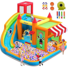 FBSPORT Bouncy Castle Āra pils ar pūtēju Bouncing Castle Bērnu piepūšamā Bouncy Castle Āra XXL ārā pieaugušajiem Liela Bouncy Castle ar slīdkalniņu Piemērots bērniem 424 x 388 x 238 cm