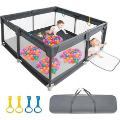 IBVIVIC Playpen bērnu rotaļu mājiņa 150 x 150 cm, bērnu rotaļu mājiņa 300D Oxford audums ar elpojošu tīklveida neslīdošo pamatni, bērnu nožogojums zīdaiņiem un maziem bērniem, tumši pelēks