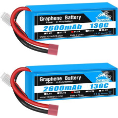 Yowoo 2 Pack LiPo baterija 4S 2600 mAh 130C 14.8 V Graphene Battery with Deans T Plug RC Lipo for RC Evader BX Car Truck Truggy RC Plane Helicopter Quadcopter UAV Drone FPV Racing Vehicle Boat