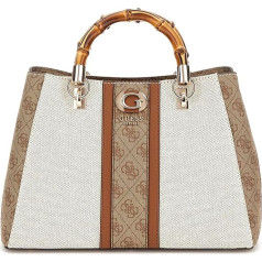 GUESS Kerima Bamboo Girlfriend Satchel Natural/Latte Logo, Natural / latte logo