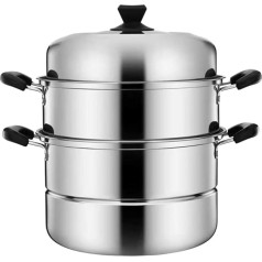 Cabilock Stainless Steel 3 Ply Steamer with Lid for Cooking Soup and Steaming for Gas Electric Grill 28cm