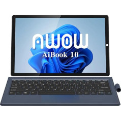 AWOW 10,1 collas planšetdators Wi-11 ar Gen12 N100, 12 GB LPDDR4, 256 GB eMMC, skārienjūtīgo ekrānu un noņemamu vācu QWERTY tastatūru - 2-in-1 mini klēpjdators (bez pildspalvas)