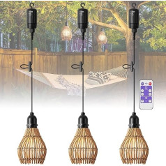 SUCIKORIO 3 piekaramo lampu komplekts, āra baterijas, Boho rotangpalmas piekaramā lampa ar bateriju, āra, ūdensizturīga, piekaramā gaisma ar tālvadības pulti, dimmable Pendant Light bez elektrības teltij,