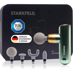 STARKFELD® STARKGUN® DELUXE - jaudīga masāžas pistole dziļajiem audiem | klusa un efektīva | 4 uzgaļi | pārnēsājama ar glabāšanas kārbu | ātra muskuļu atjaunošanās un sāpju mazināšana (zaļa)