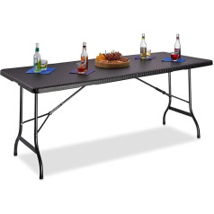 Relaxdays Gartentisch klappbar BASTIAN, groß, Tragegriff, stabiler Campingtisch, H x B x T: 72 x 178 x 74 cm, schwarz