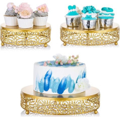 NUPTIO Cake Stand Cupcake Stand Kāzu kūkas statīvs: Kūkas statīvs zelta krāsā, kāzu dzimšanas dienas svinībām, kāzu tortes dekorēšanai, apaļš metāla komplekts tortes dekorēšanai.