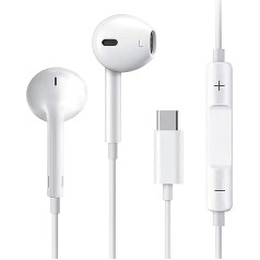 USB C austiņas iPhone 15 Pro Max 15 Plus, vadu C tipa austiņas ar iebūvētu mikrofonu un skaļuma regulēšanas funkciju, iPad Pro 2022 iPad Air 5/4/Mini 6, Samsung Galaxy S24 S23 S22