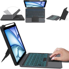 ROOFEI iPad Air 11 Inch (M2) 2024 & iPad Pro 11 Inch 4/3/2/1st Generation & iPad Air 5/4 10.9 Inch Case with Keyboard: Ar noņemamu skārienjutīgo tastatūru ar 7 krāsu apgaismojumu - QWERTZ izkārtojums