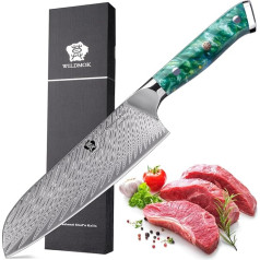 WILDMOK Pavāra nazis 17 cm, japāņu pavāra nazis, japāņu Santoku virtuves nazis, izgatavots no VG10 Damaskas tērauda, kapāšanas nazis ar ergonomisku rokturi mājas un restorāna virtuvei