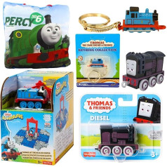 Thomas & Friends Spielzeugfiguren-Spielset, Druckguss-Schlüsselanhänger, Kissen und Druckguss-Motorfiguren-Bündel - Set 16 - Rettungszentrum-Spielset, Druckguss-Schlüsselanhänger,