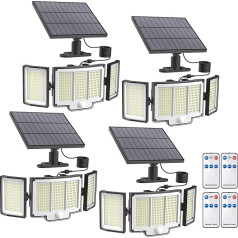 SIGRILL Saules apgaismojums āra gaismām, saules starmešu saules gaisma ar kustības sensoru, 348 LED saules gaisma ar kustības sensoru, 3 režīmi / IP67, 270° apgaismojuma leņķis, āra gaisma terasēm, iepakojumā 4 vēsas gaismas