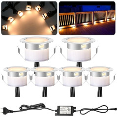 6 LED iebūvētu grīdas prožektoru komplekts 12 V, ārējais diametrs 31 mm, siltā baltā krāsā iebūvēti grīdas lukturi, LED mini lukturi, kāpņu lukturi, IP67 ūdensizturīgs kāpņu apgaismojums, LED iekštelpu apgaismojums virtuvei, dārzam,