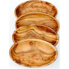 Figura Santa® 4 ovālu bļodu komplekts no olīvkoka LIDO - 4 koka bļodu komplekts Olīvkoka bļodas Dip Bowl Aperifiv Bowl for Snacks Nuts Antipasti Apmēram 16 x 10 cm