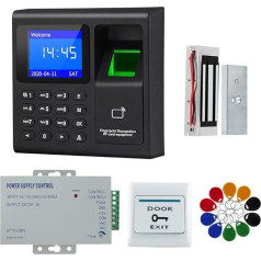 FTSTech Card Password Fingerprint RFID durvju piekļuves kontroles sistēmas komplekts, Home Security Proximity Door Entry Keyboard, izejas poga, 10 Key Fobs (60 kg magnētiskā slēdzene)