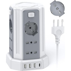 Strāvas adapteris ar 12 universālām rozetēm ITA 10/16A un Schuko un 3 USB A+1 USB C (4000 W/10A), ar 4 neatkarīgiem slēdžiem, balts