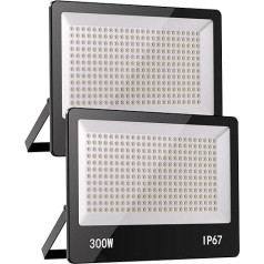 HAPYLUMI LED āra prožektors, 300 W, 2 gabali, 30 000 lm, īpaši spilgts LED prožektors, 6500 K, vēss balts āra apgaismojums, IP67 ūdensizturīgs, LED prožektors, āra apgaismojums dārzam, terasei,