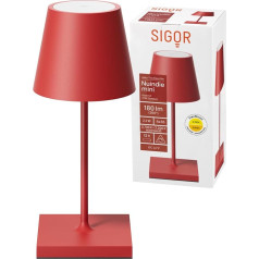 SIGOR Nuindie Mini Dimmable Small LED Battery Table Lamp Indoor & Outdoor IP54 Splashproof Augstums 25 cm Uzlādējams ar USB-C 12 stundu apgaismojuma laiks Fire Red