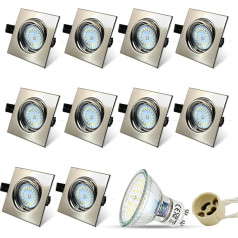 HiBay 10er Set Eckig LED Einbaustrahler 230V GU10 Spots Strahler 5W Neutralweiß Schwenkbar Einbauspots Edelstahl gebürstet Einbauleuchten mit Fassung