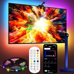 Fayerkar TV aizmugurgaismojums 3 Lite ar zivju acs korekcijas funkciju, sinhronizācija 55-75 collu TV, 5 m RGBICW WiFi TV LED lente ar kameru, 4 krāsas 1 lampā, tālvadības pults